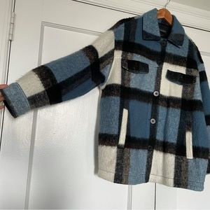 zara plaid fuzzy wool blend shirt jacket shacket coat over shirt sz small